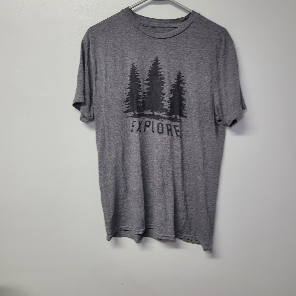Crazy Dog T-Shirts Explore Pine Trees Graphic Tee Gray Mens Medium